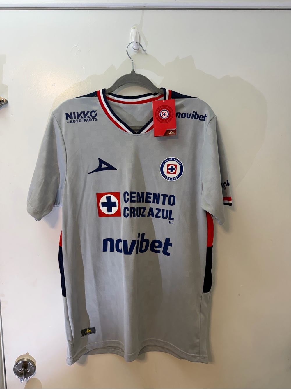 Mizuno Cruz Azul Gray Soccer Jersey with Navy & Red Trim